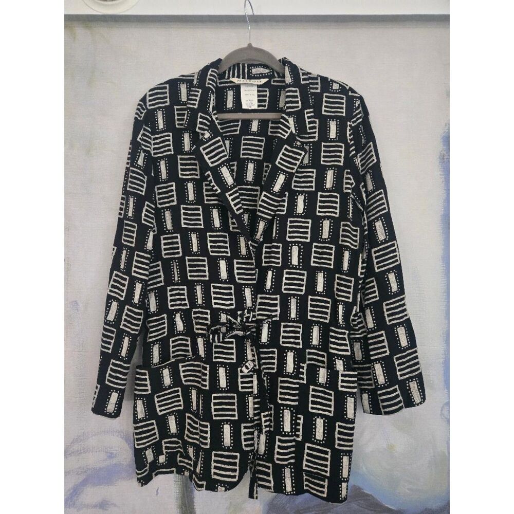 Melrose Black & White Printed Woman's Cardigan. Made in USA. Size M